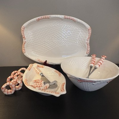 VTG Shafford Japan Sea Fare Shrimp Seafood Serving Set 16pc Platter Bowl Utensil