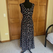 VTG Y2K Black Floral Robbie Bee Dress Womens 12 Whimsigoth Grunge