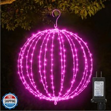 16INCH Pink Outdoor/Indoor LED Christmas Light Ball,Foldable Meta