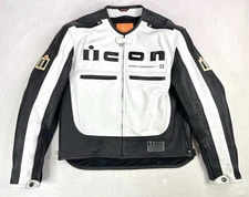 Icon Motorhead Leather Motorcycle Jacket Armored White Asphalt Tech Mens Large