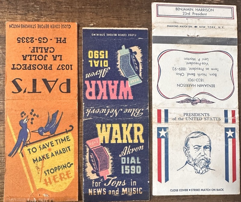 Matchbook 6-pack Potluck Akron Radio, La Jolla, Salina Cafe, Red Bird Matches