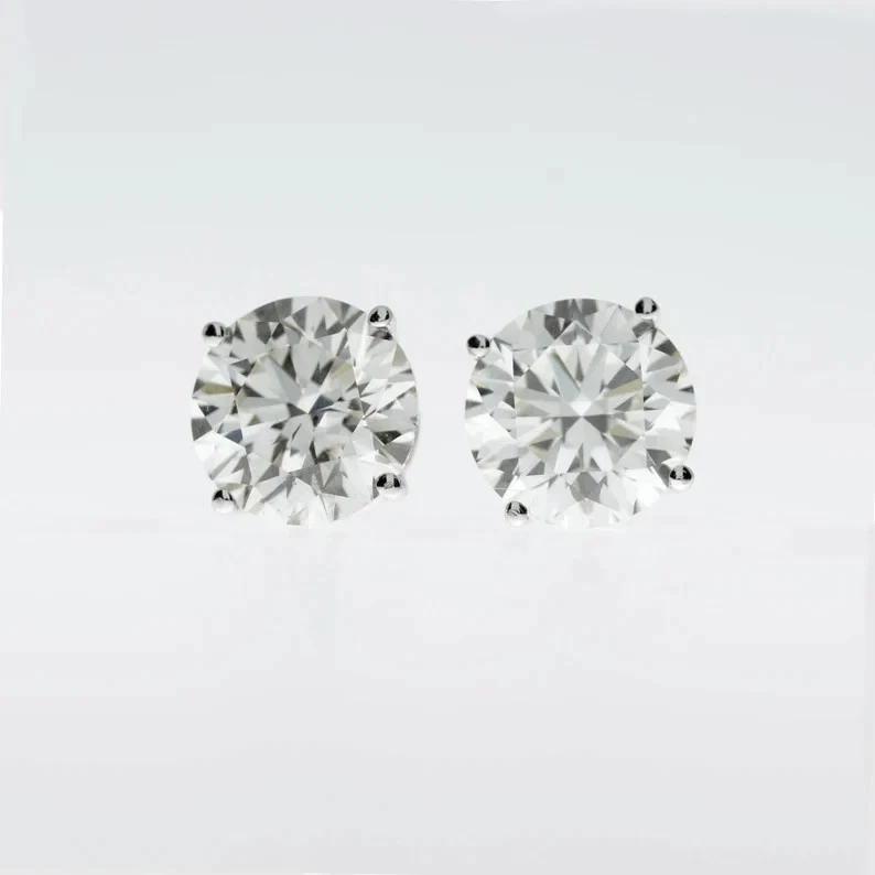 4 Ct Round-Cut VS1/G Lab Grown Diamond Solitaire Stud Earrings 14K Yellow Gold - Image 2 of 3