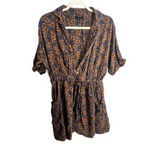 Women’s URBAN OUTFITTERS Matilda Brown & Blue Floral Dress Sz L Cocktail Casual