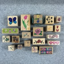 Mixed Wood Rubber Stamp Lot Floral Butterfly Tulip Hearts Craft Scrapbook 20