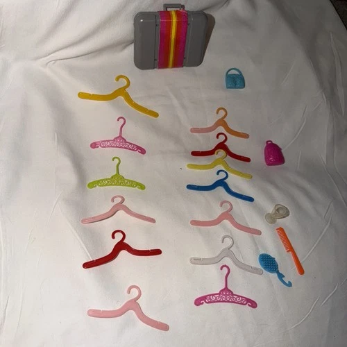 Vintage lot of 19 Barbie Skipper Ken Doll hangers suitcase accessories 1960s