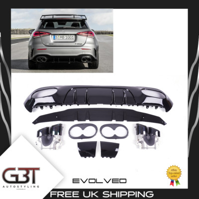 For Mercedes A Class Rear Diffuser & Tailpipes For AMG A45 Look 2020+ UK Stock!