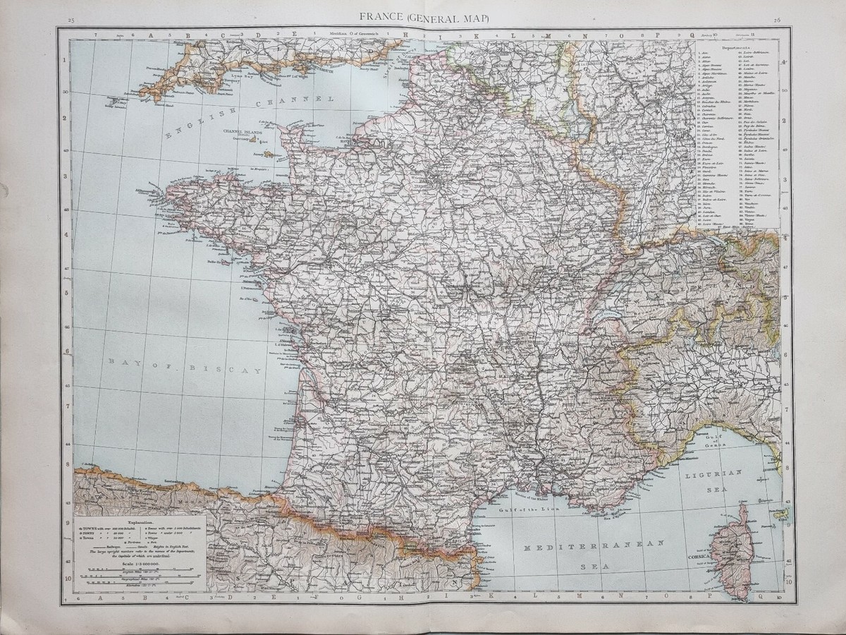 1895 ANTIQUE MAP FRANCE PARIS HAVRE TOURAINE BRITTANY BORDEAUX