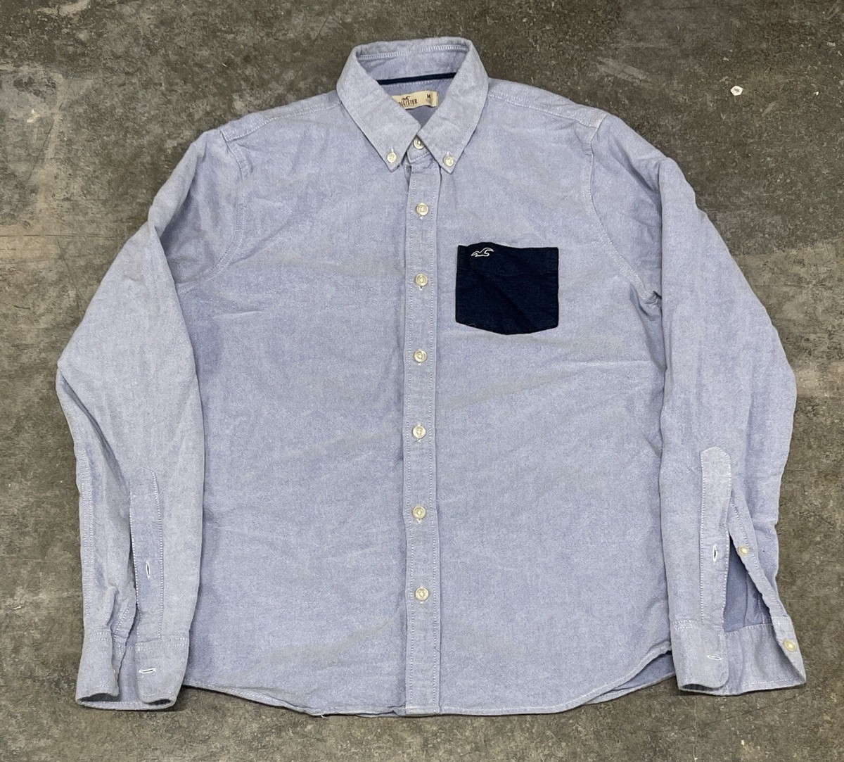Men’s Hollister Oxford Blue Long Sleeve Button Down Shirt Adult Size Medium - Main Image