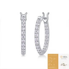 Real Moissanite 925 Sterling Silver VVS1 Huggie Hoop Earrings 20.5mm Ladies Gift