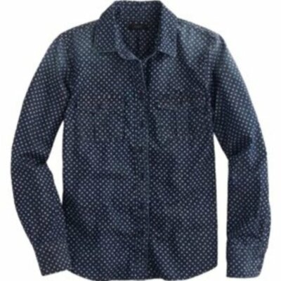 J J. CREW Keeper Shirt Blouse Dark Faded Chambray Star Stars 4 EUC