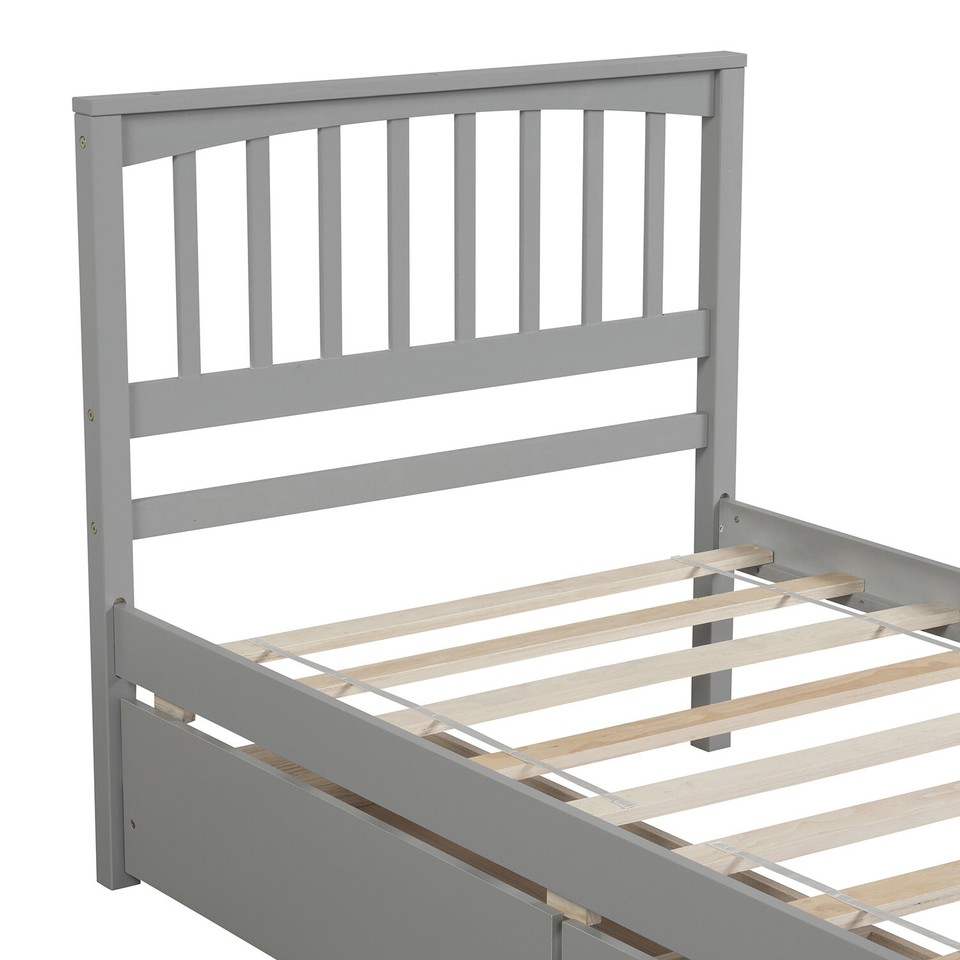 Twin Size Bed Frame Wooden Platform Bed Frame w/ Headboard & 2 Drawer