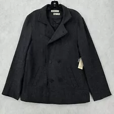 Nortwick Overcoat Mens MED Grey Wool Pea Coat Double Breasted Herringbone Jacket