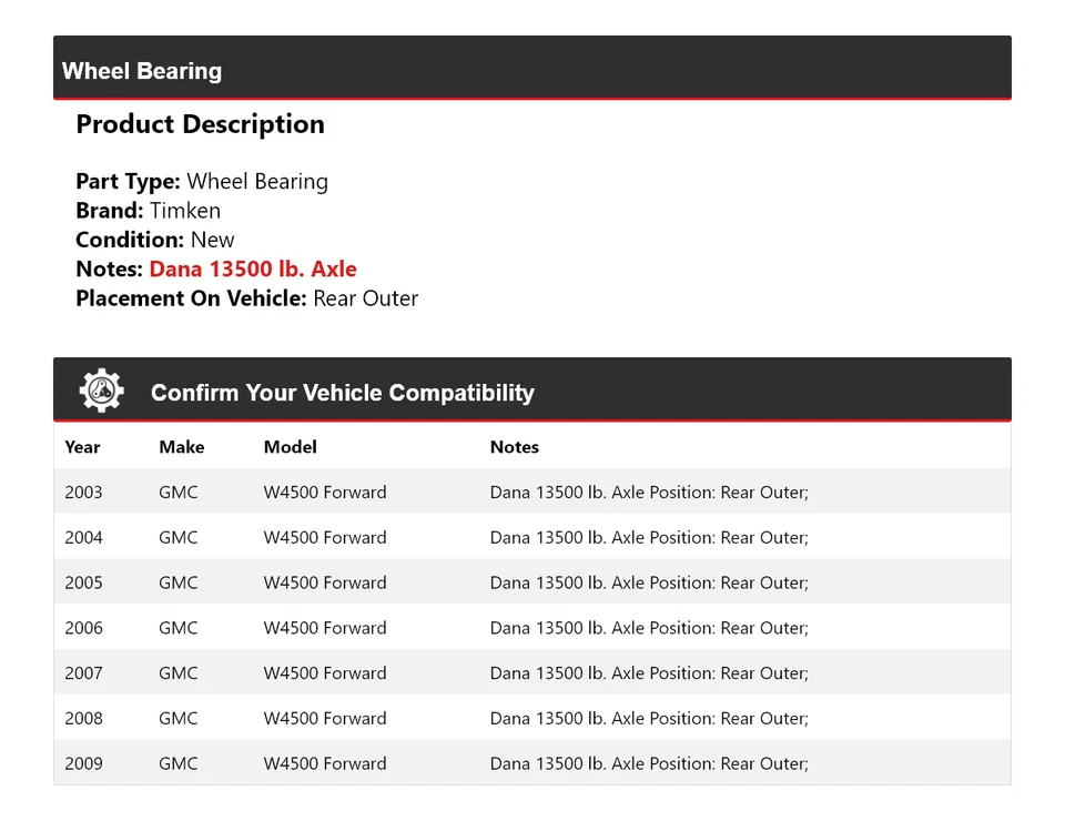 Para 2003-2009 GMC W4500 Rolamento de roda dianteira exterior traseiro Timken 2004 2005 2006 - Imagem 2 de 4