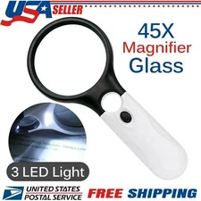 45X Handheld Magnifying Glass with 3 LED Light Magnifier Jewelry Loupe Lens