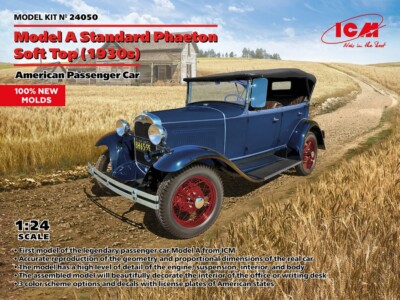 Modellauto Model Kit Bausatz ICM MODEL A STANDARD PHAETON SOFT TOP 1930S AMER...