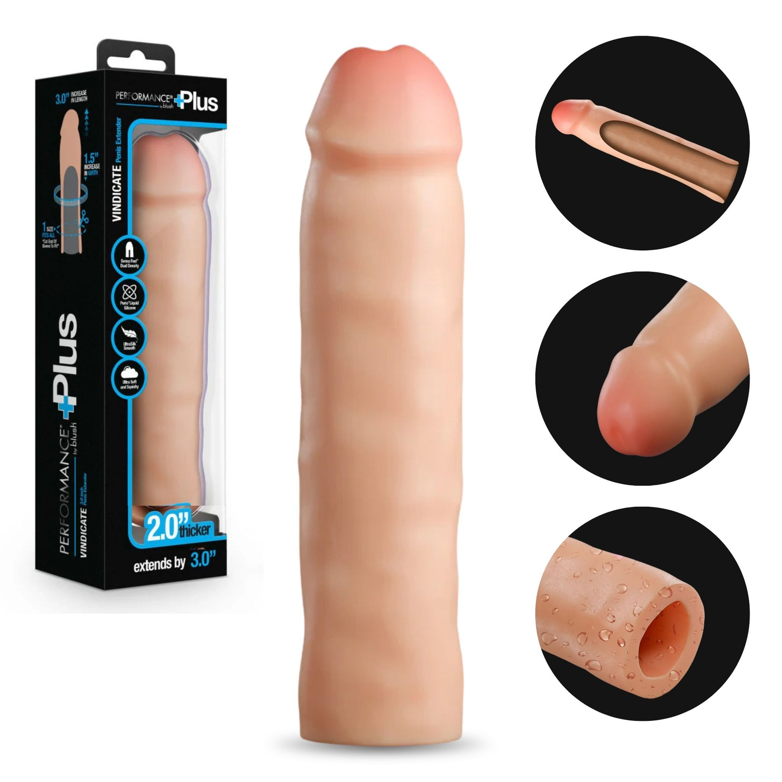 Performance Plus Add 3" Silicone Cock Sheath Penis Extension Extender Enlarger