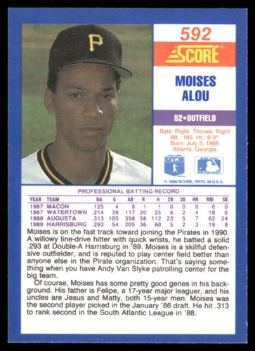 1990 Score 592 Moises Alou Rookie Card RC EBay