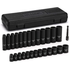 27 PCS 3/8" Drive Impact Socket Set Deep&Shallow Metric 7mm-19mm 6 Point CR-V