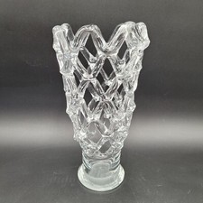 Large Murano Lattice Web Network Art Glass Vase Hand Blown Pulled Glass 12"