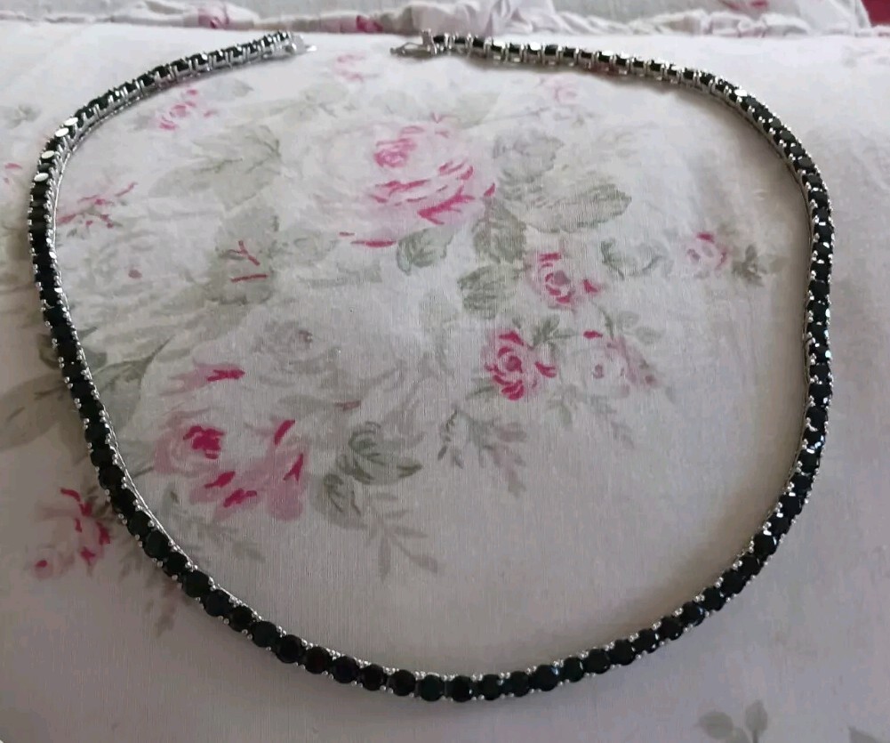 JTV, BEAUTIFUL BLACK SPINEL TENNIS NECKLACE. 18" RETI… Gem