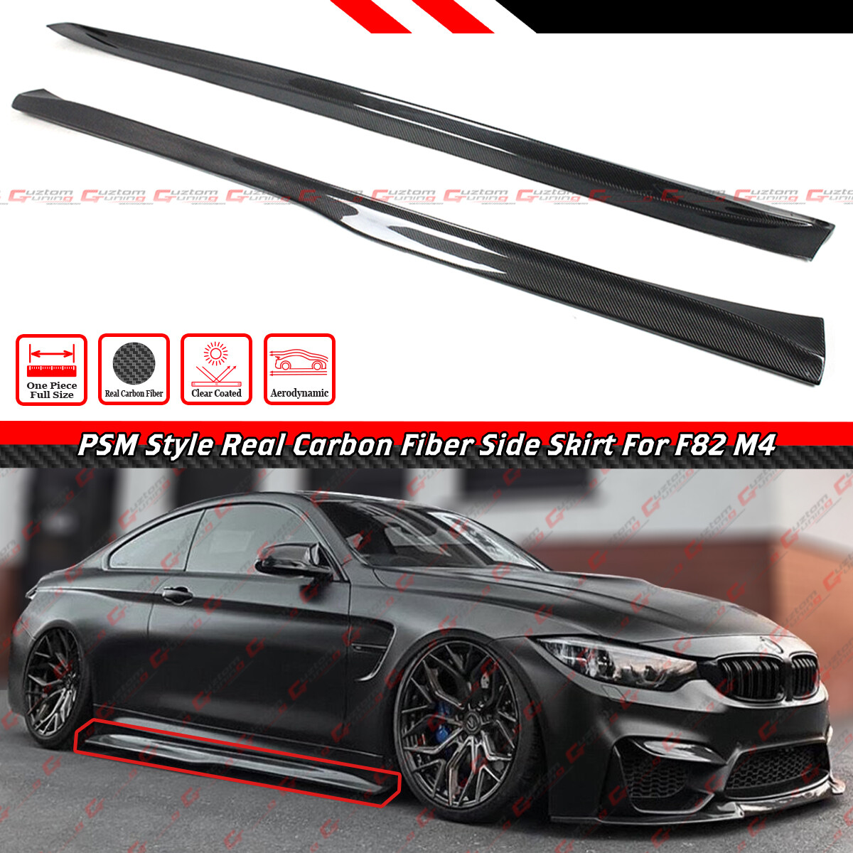 For 2015-2020 BMW F82 F83 M4 PSM Style Carbon Fiber Side Skirt