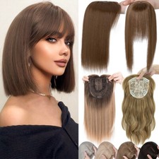 100 Real As Human Remy Hair Women Topper Toupee False Piece Clip In Silky Based