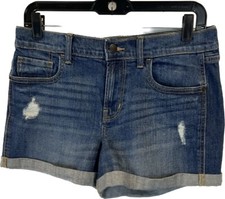 Old Navy Women  s Jean Denim Boyfriend Shorts Cuff Size 6 Stretch Distressed