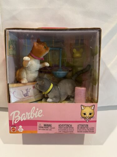 2002 Barbie Doll Bobblehead Bobbing Head Nodder 2 Cats Playset Mattel NRFB - Picture 1 of 9