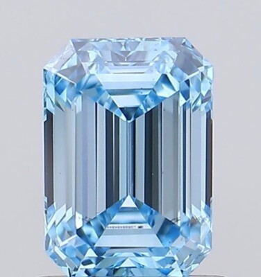 IGI Certified Lab Grown CVD Diamond Emerald Fancy vivid Blue 1.00Ct Color VS2