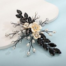 Crystal Bridal Hair Clip Wedding Flower Rhinestone Hair Clips Handmade Pearls
