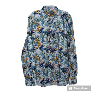 Paisley Gray Shirt Men's XXL 19 Slim Fit White Rainforest Business Party  Aloha