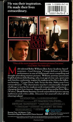 Dead Poets Society Robin Williams USED VERY GOOD VHS - Picture 2 of 2