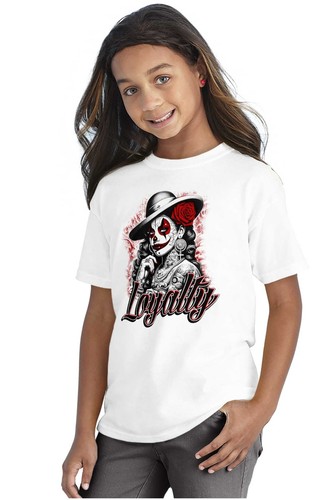 Cool Urban Loyalty Tattooed Chicana Clown Youth Crewneck T Shirts Boy or Girl - Picture 3 of 7