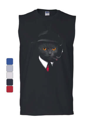 Secret Agent Cat Muscle Shirt Detective Kitty Funny Spy Cigar Pet Sleeveless