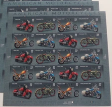 Two Sheets x 20 = 40 AMERICAN MOTORCYCLES 39¢ US Postage Stamps. USA # 4085-4088