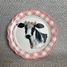 The Pioneer Woman Plate Black & White Cow Gingham Pink, 7" Diameter, NEW