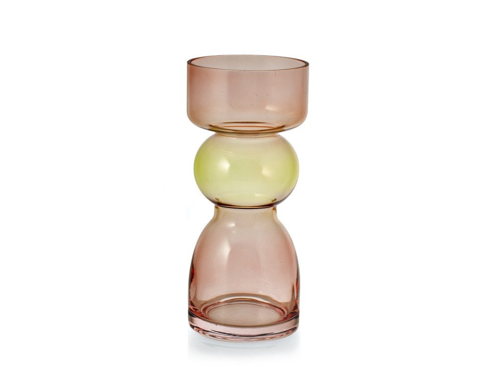 H&H Pink And Green Glass Vase 21 Cm