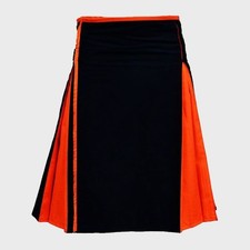 Halloween Kilt Black and Orange Scottish Fashion Unisex Utility Hybrid Kilts Men