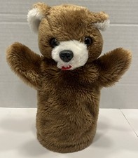 Vtg Plush Brown White Bear Hand Puppet W/Red Tongue Stuck Out Stuffed Animal