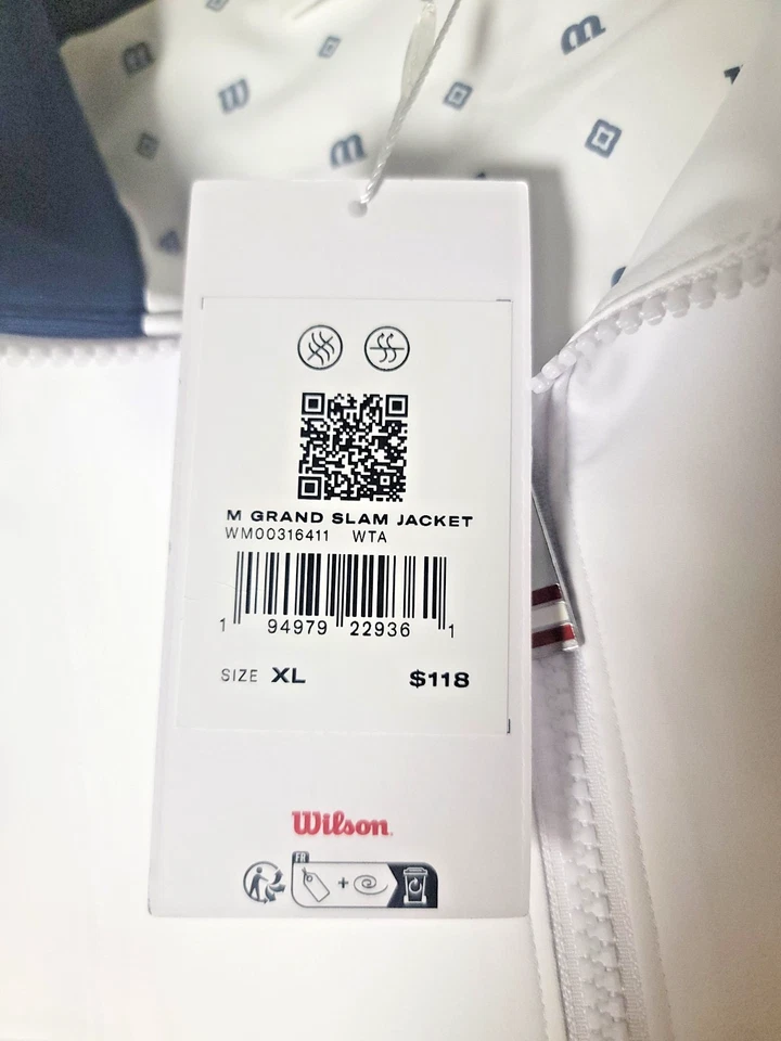 Chaqueta Wilson Grand Slam - XL para hombre - Chaqueta de calentamiento con cremallera completa - Blanco brillante Foto 4 de 4