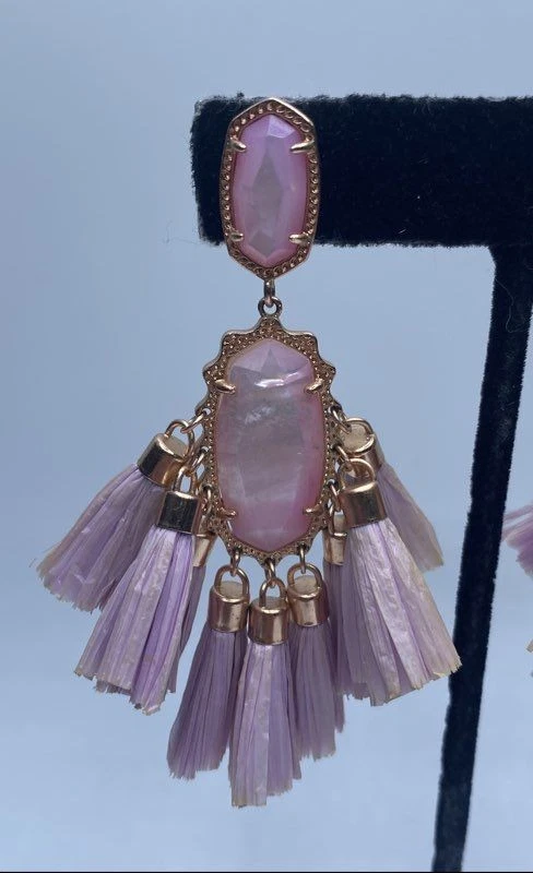 Kendra Scott Rose Gold-Tone Kristen Lilac MOP Tassel Statement Earrings 15.8g - Image 3 of 4