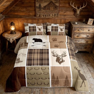 Feelyou Rustic Cabin Deer Bedding Set Queen Size Kids Hunting Country Farmhouse