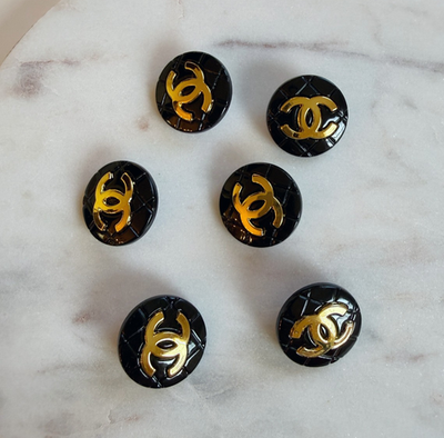 #ad STAMPED lot of 6 Designer Black and Gold Quilted Button $50.40