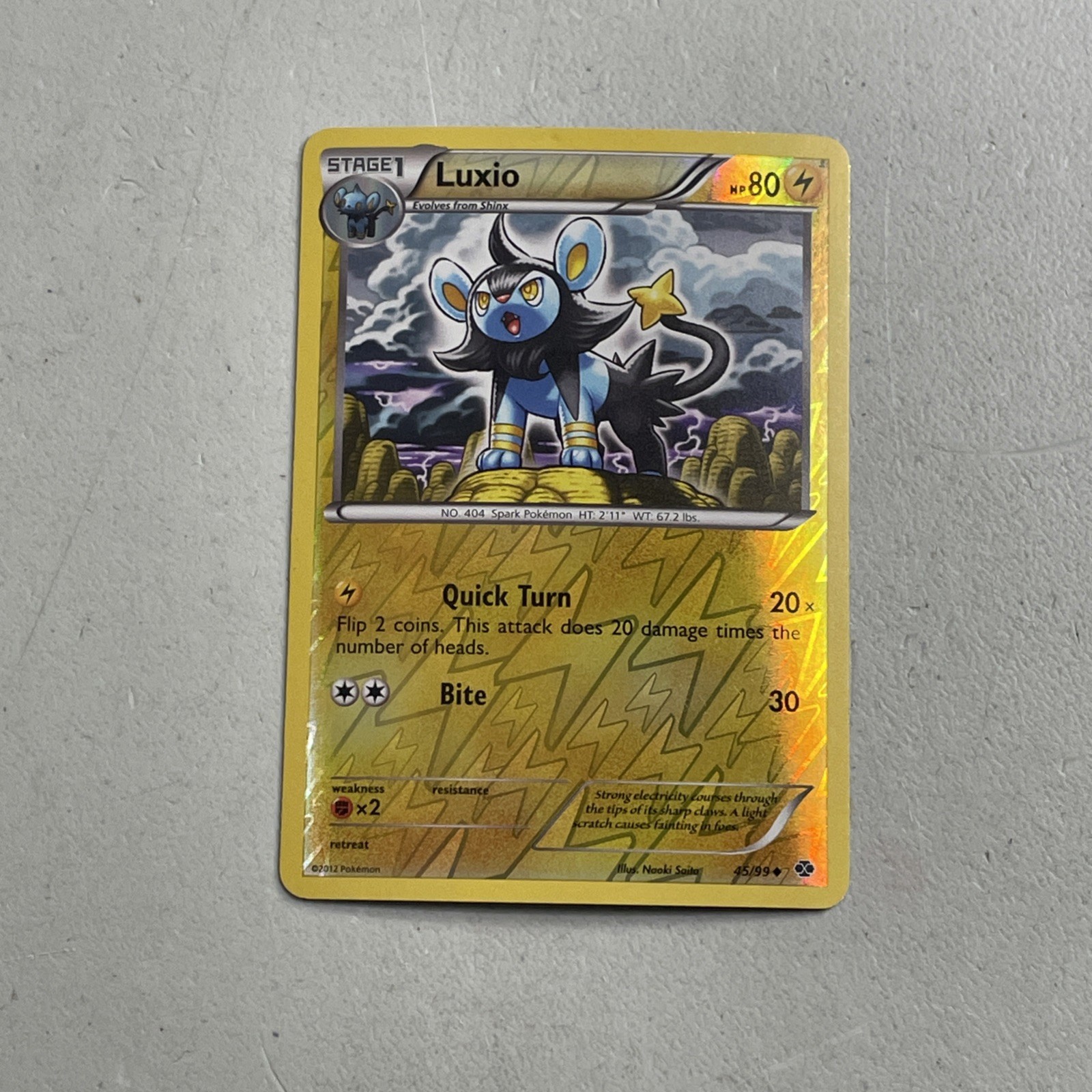 Pokemon TCG 2012 Next Destinies Card -- Luxio 45/99 Reverse Holo