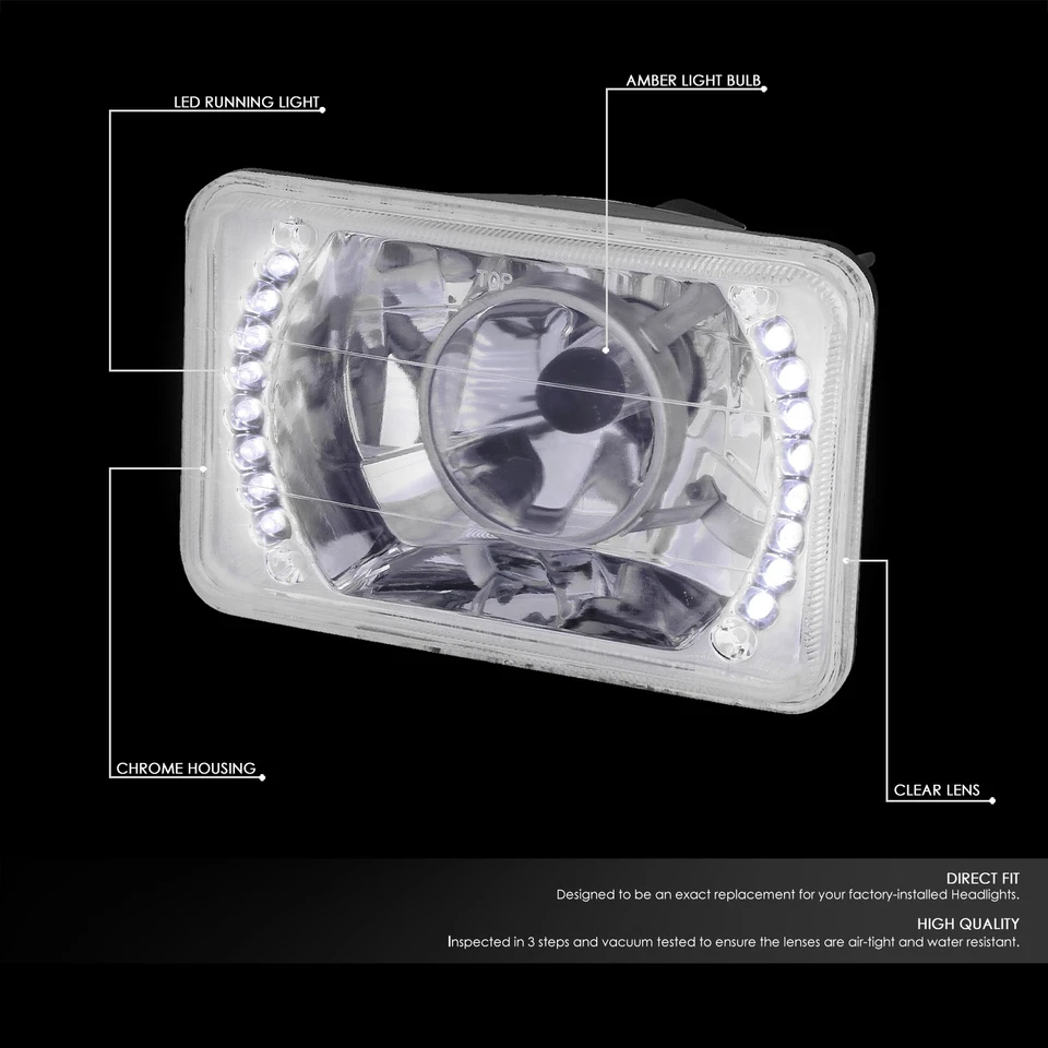 FAROL LED PROJETOR CROMADO QUADRADO + LÂMPADA H4 PARA CADILAC/GMC/BUICK/GMC 4X6 4656 - Imagem 2 de 4