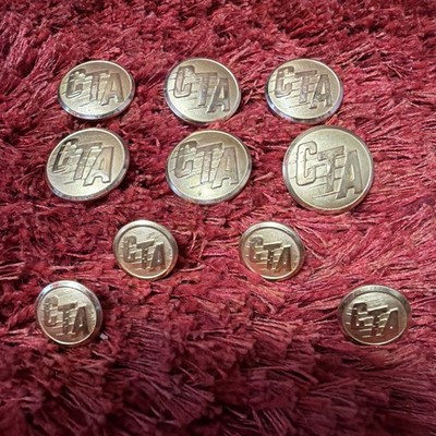 10 Brass Chicago Transit Authority buttons CTA VINTAGE (6) 1'' & (4) 5/8''