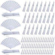 80 Pcs Wedding Folding Hand Fans Bulk Silk Fabric Chinese Handheld Foldable C...