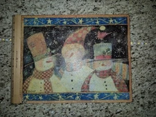 Tempered Glass Counter Saver Or Cutting Board, Snowmen