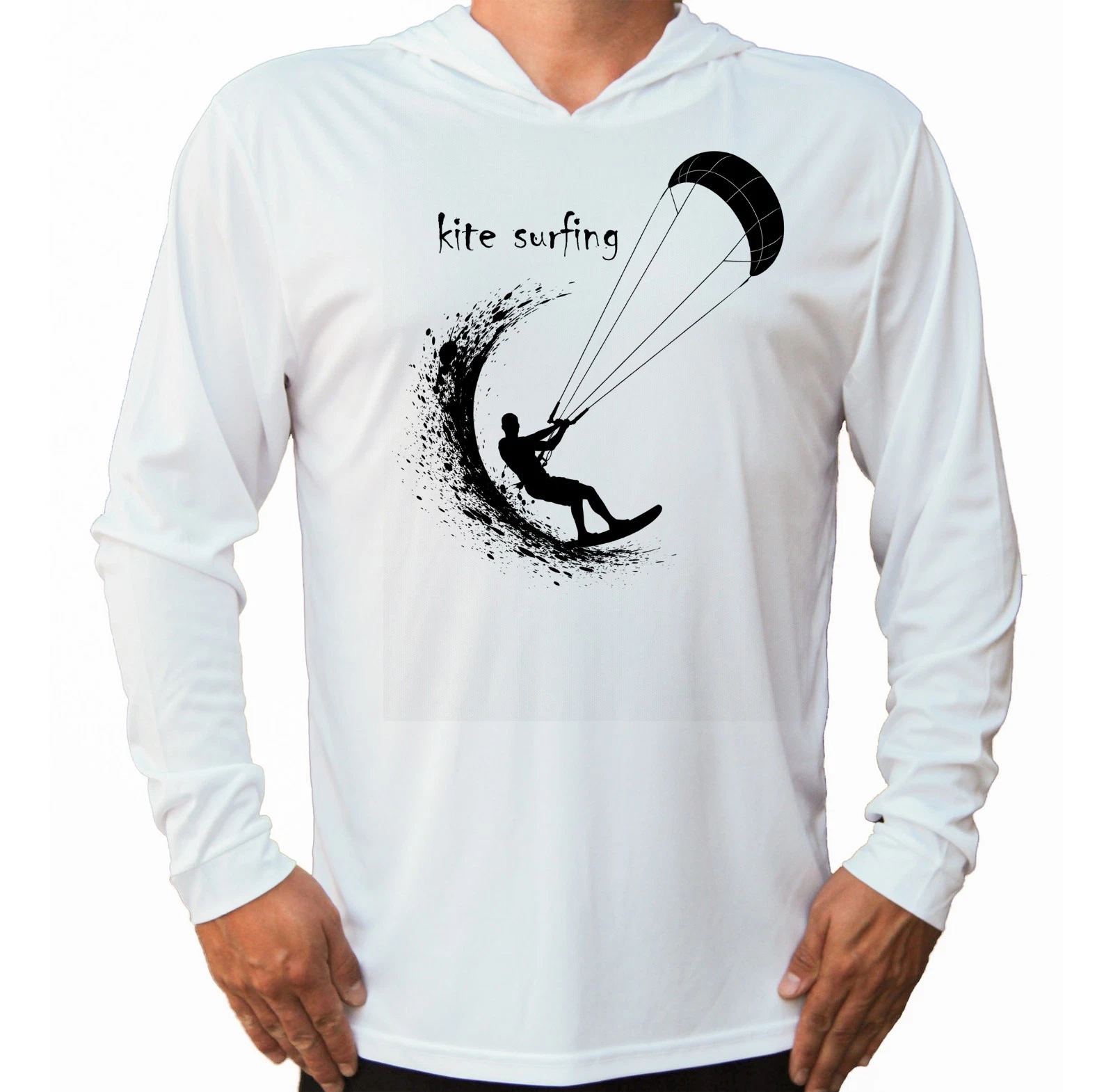 Kite Surfing Surfer Sport UV Protected UPF 50 Long Sleeve T-Shirt Hood Beach Sun