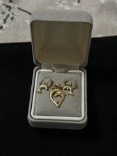 Vintage 14k Gold Dolphin Hoop Earrings Pendant 1.4g